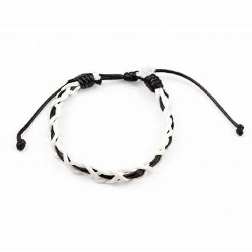 White and black adjustable sliding knot bracelet.